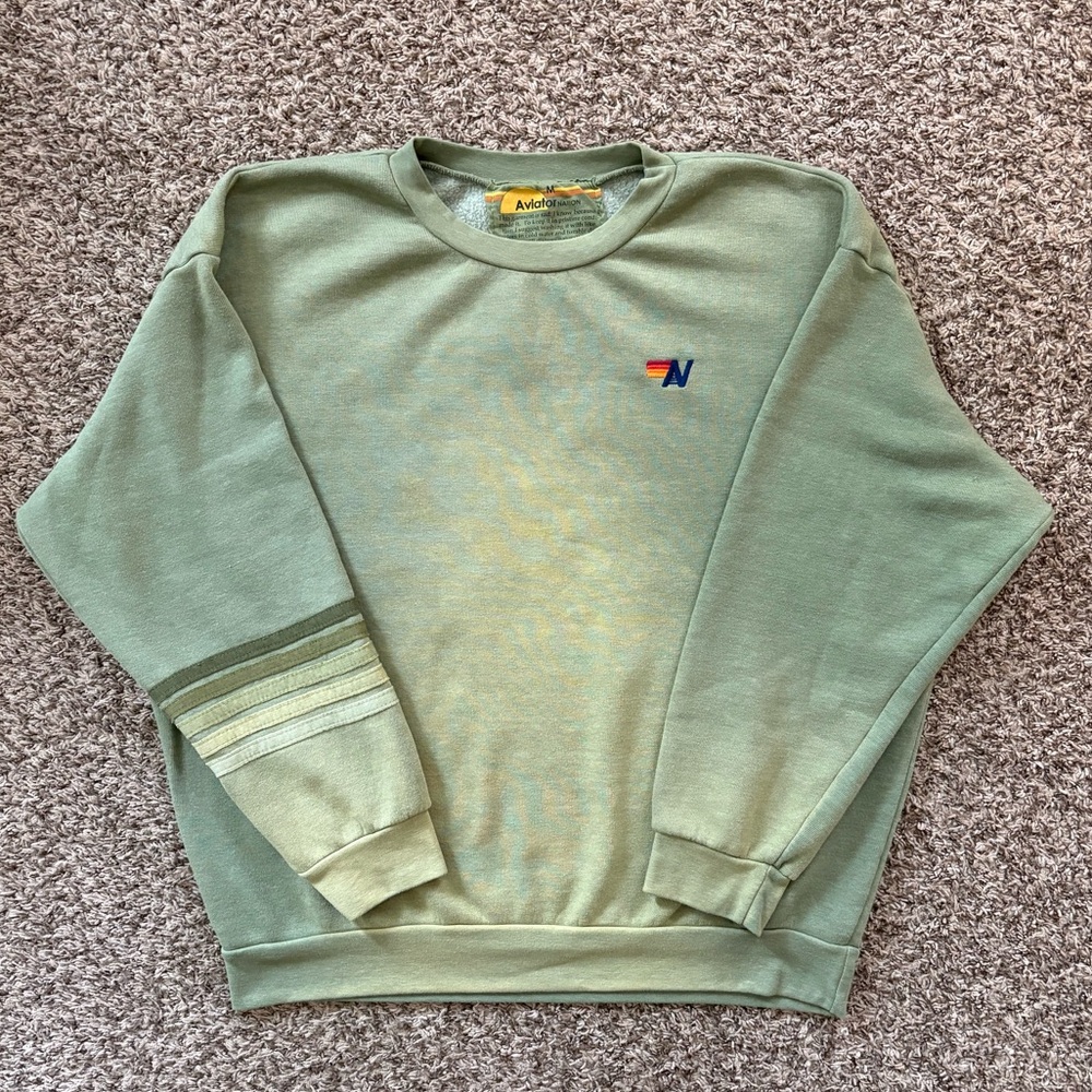 AVIATOR NATION Rugby Stitch Relaxed Crew Sweatshirt Faded Army Size Medium